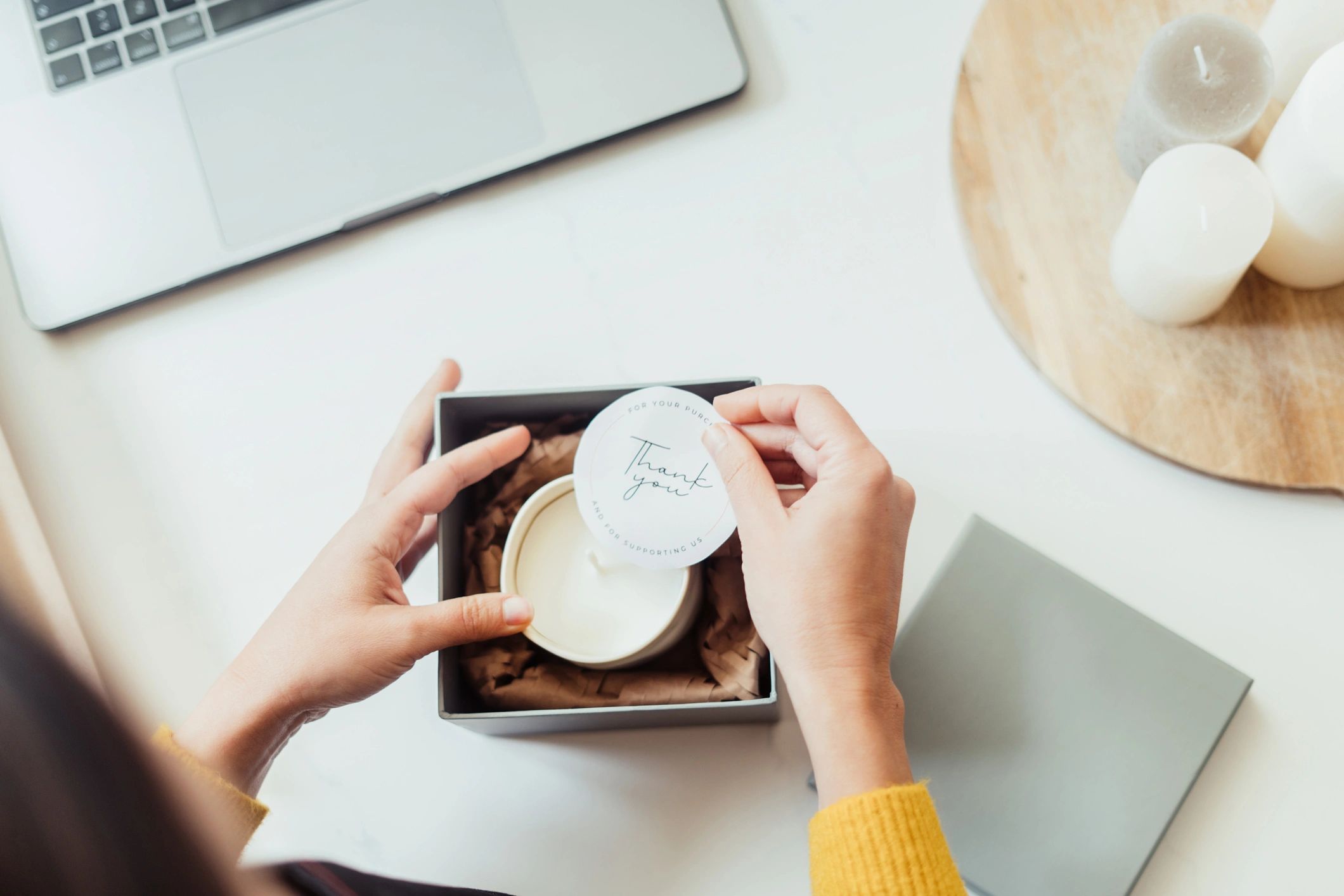 personalised wedding favour candle, sage green and cream modern caring style