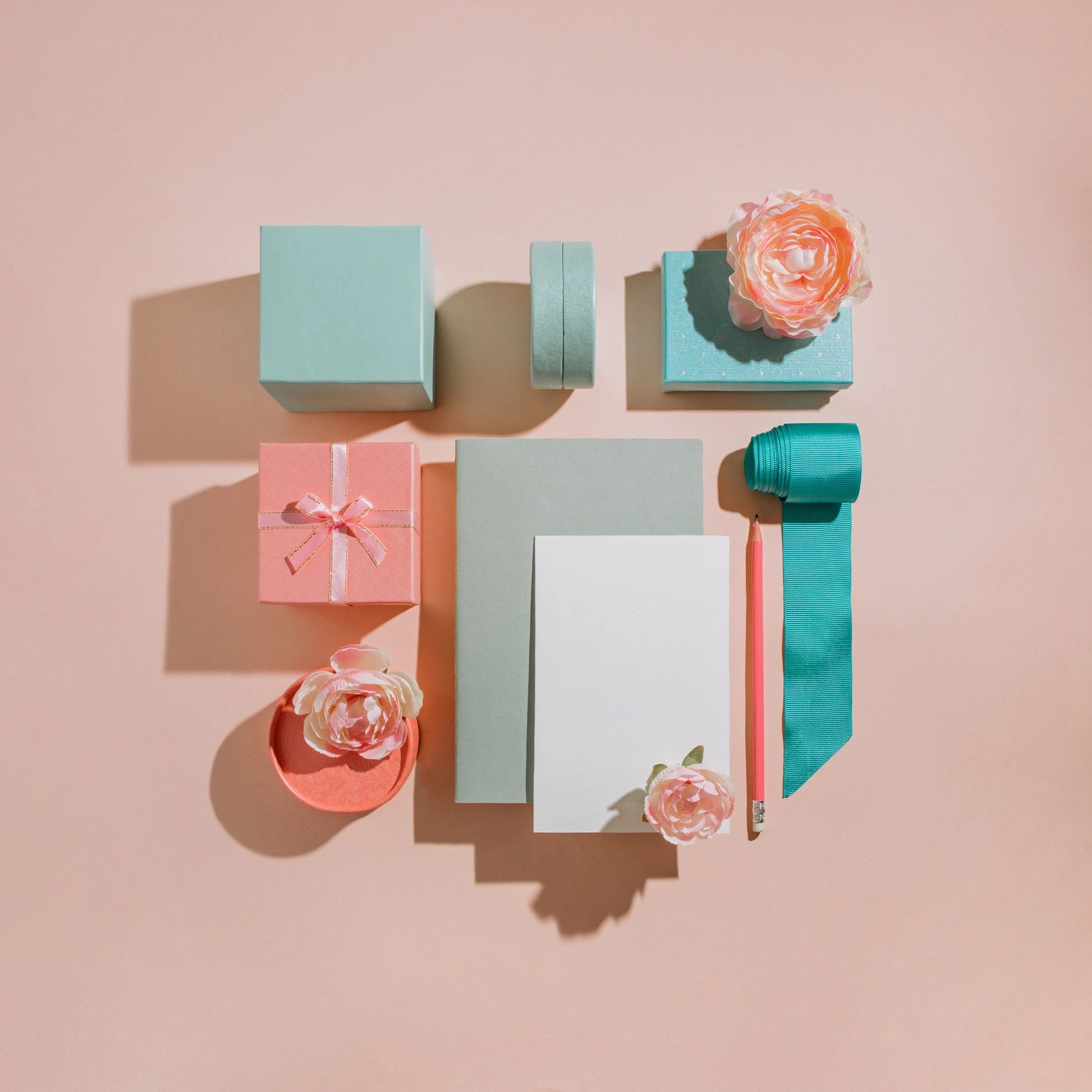 Luxury wedding invitation and gift styling in soft neutral tones